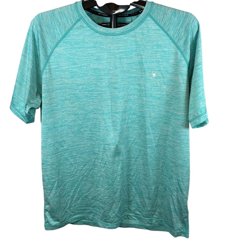 Spyder Swim Mens Rash‎ Guard Shirt Teal Heather UPF 30+ Short Sleeve Large